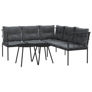 vidaXL Tr&auml;dg&aring;rdssoffa med dynor svart st&aring;l och textilen
