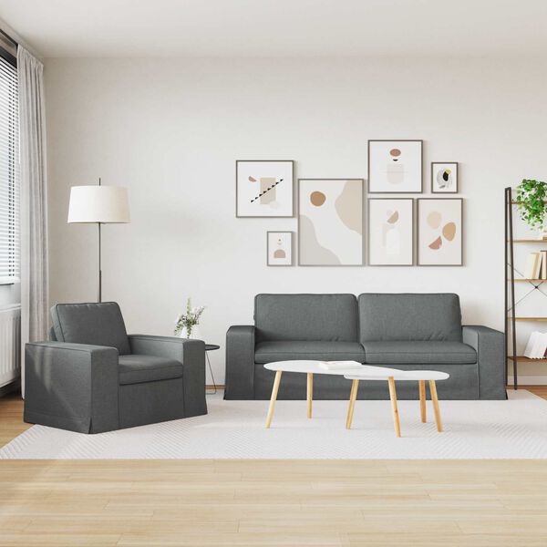 vidaXL Soffset 2 pcs M&ouml;rkgr&aring; 222 x 80 x 82 cm tyg