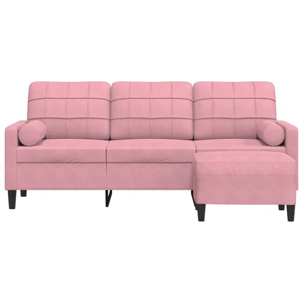 vidaXL 3-sitssoffa med fotpall rosa 180 cm sammet