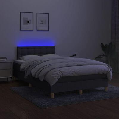 vidaXL Ramsäng med madrass & LED mörkgrå 120x200 cm tyg