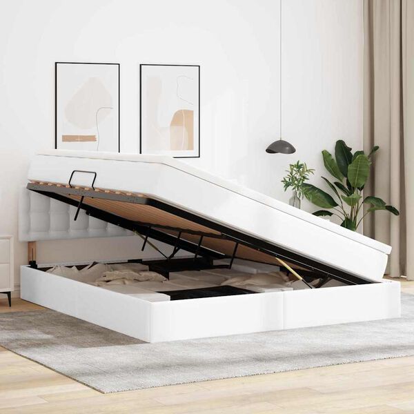 vidaXL F&ouml;rvaringss&auml;ng med LED med led Ren Vit 160 x 200 cm Konstl&auml;der