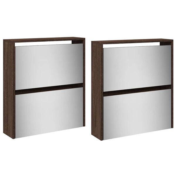 vidaXL Skosk&aring;p med spegel 4 sk&aring;p brun ek 63x17x134 cm