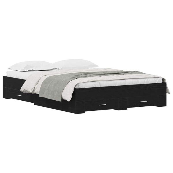 vidaXL S&auml;ngram med l&aring;da Svart Ek 140 x 200 cm Konstruerat tr&auml;