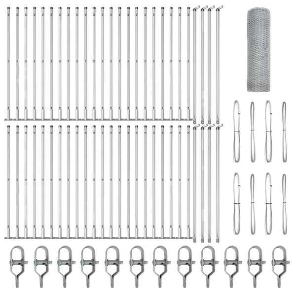 vidaXL Staket med stolpar Silver 0.4 x 100 m PVC-belagd stål