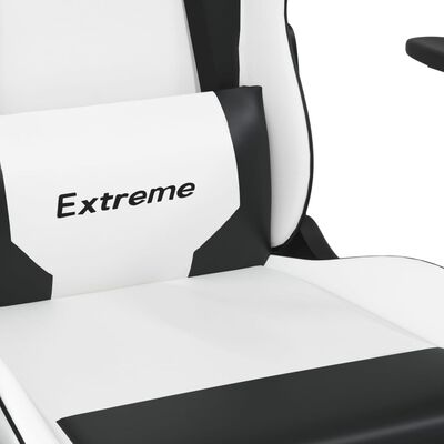 vidaXL Gamingstol med massage och fotstöd vit och svart konstläder