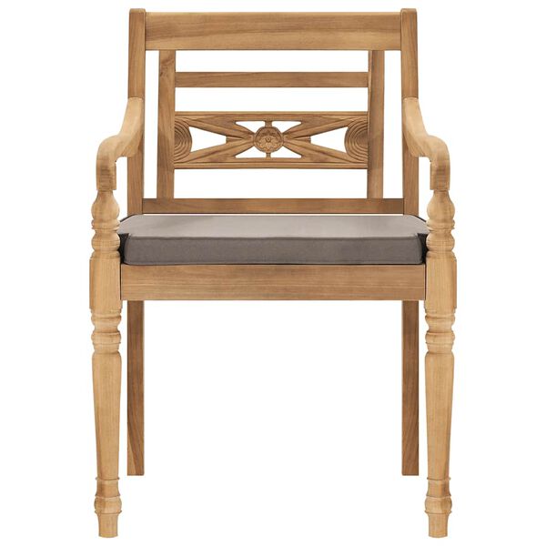 vidaXL Matgrupp f&ouml;r tr&auml;dg&aring;rden med m&ouml;rkgr&aring; dynor 5 delar massiv teak