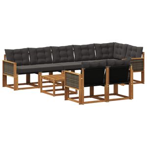 vidaXL Utomhussoffset med kudde 9 pcs Naturlig och svart
