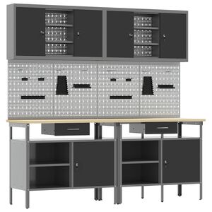 vidaXL Arbetsb&auml;nkset med l&aring;da 8 pcs R&ouml;d och Gr&aring; Pulverlackerat st&aring;l