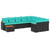 vidaXL 10 delar tr&auml;dg&aring;rdssoffgrupp med dynor svart polyrotting