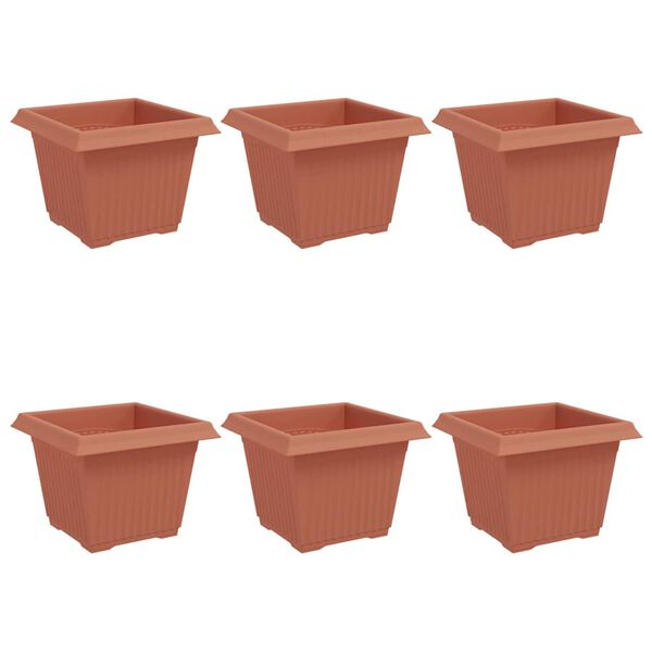 vidaXL Kvadratisk Blomkruka 6 pcs Murgr&ouml;n 23 x 23 x 17,5 cm Plast
