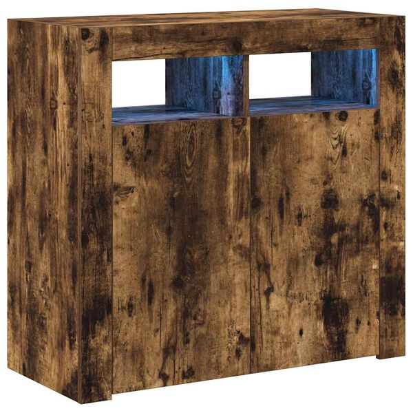 vidaXL Skänk med LED-belysning rökfärgad ek 80x35x75 cm