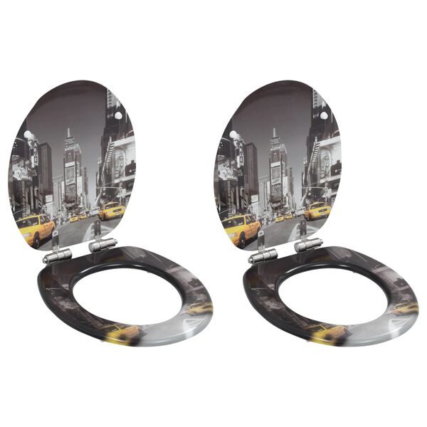 vidaXL Toalettsitsar med mjuk st&auml;ngning 2 st MDF New York