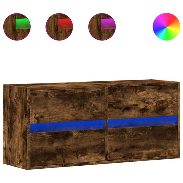 vidaXL Väggmonterad tv-bänk LEDs rökfärgad ek 100x31x45 cm