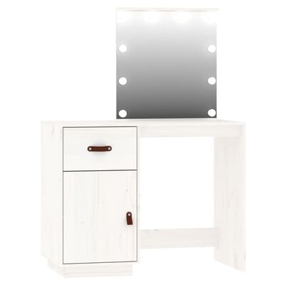 vidaXL Sminkbord med spegel LED vit massiv furu