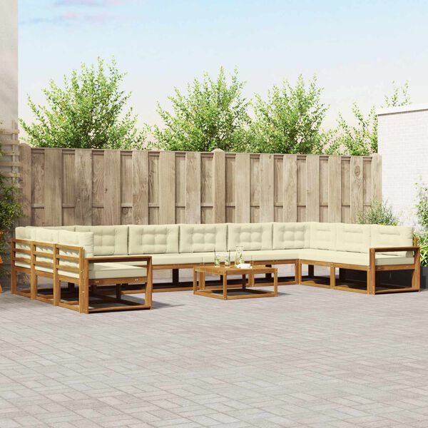 vidaXL Utomhussoffset med kudde 11 pcs Naturlig och Gr&auml;dde