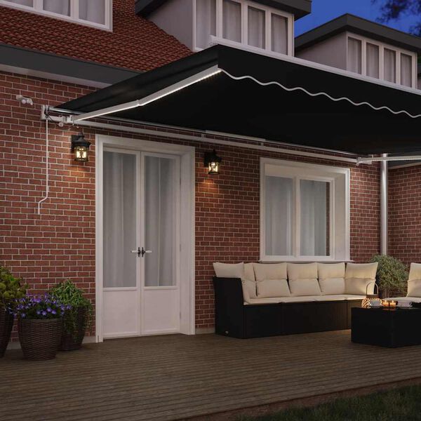 vidaXL Utf&auml;llbar markis Svart 500 &times; 350 cm Polyester och metall