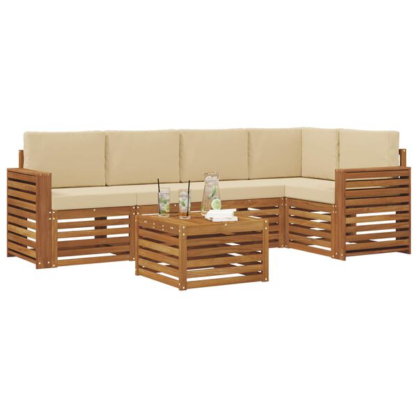 vidaXL Soffgrupper 6 pcs Naturlig och Beige Massivt Akaciatr&auml;