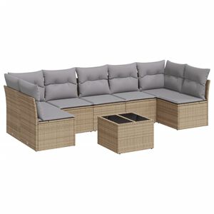 vidaXL Matgrupp f&ouml;r tr&auml;dg&aring;rden med dynor 8 delar beige konstrotting