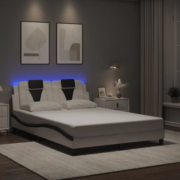 vidaXL Bed Frame "Viana" with LED without Mattress White and Black 140x200 cm