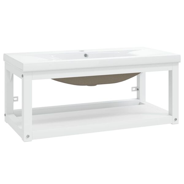 vidaXL Handfatsställ med inbyggt handfat vit järn