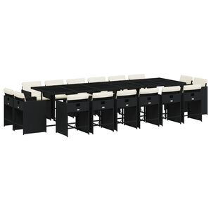 vidaXL Matgrupp f&ouml;r tr&auml;dg&aring;rden med dynor 17 delar konstrotting svart