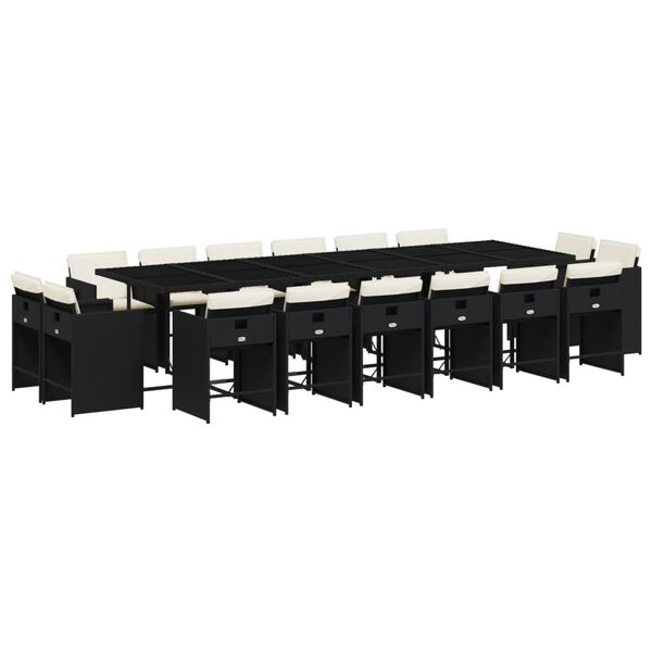 vidaXL Matgrupp f&ouml;r tr&auml;dg&aring;rden med dynor 17 delar konstrotting svart