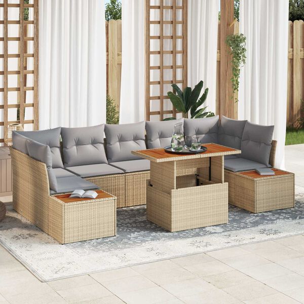 vidaXL Tr&auml;dg&aring;rdsoffset med lagring 8 pcs Beige Poly rattan
