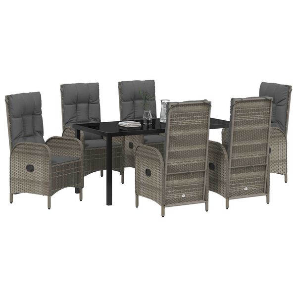 vidaXL Tr&auml;dg&aring;rdsm&ouml;belset med kudde 7 pcs Gr&aring; konstrotting