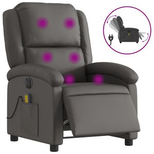 vidaXL Elektrisk massagef&aring;t&ouml;lj gr&aring; &auml;kta l&auml;der