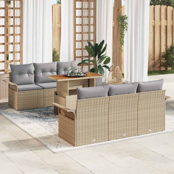 vidaXL Tr&auml;dg&aring;rdsoffset med lagring 7 pcs Beige Poly rattan