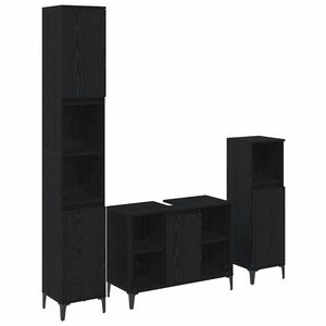 vidaXL Badrumsm&ouml;belset med hylla 3 pcs Svart ek Konstruerat tr&auml;