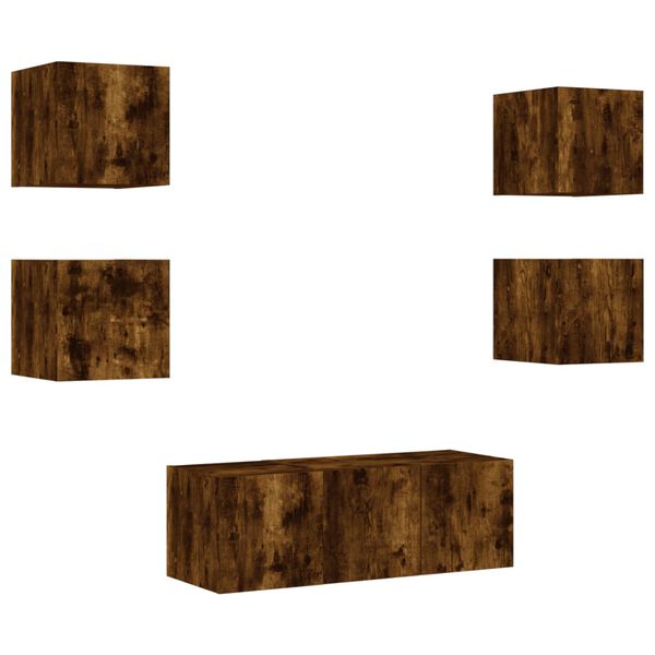 vidaXL Tv-b&auml;nk 6 delar LED r&ouml;kf&auml;rgad ek konstruerat tr&auml;