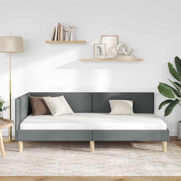 vidaXL H&ouml;rn S&auml;ngram med huvudgavel M&ouml;rkgr&aring; 90 cm x 190 cm Sammet