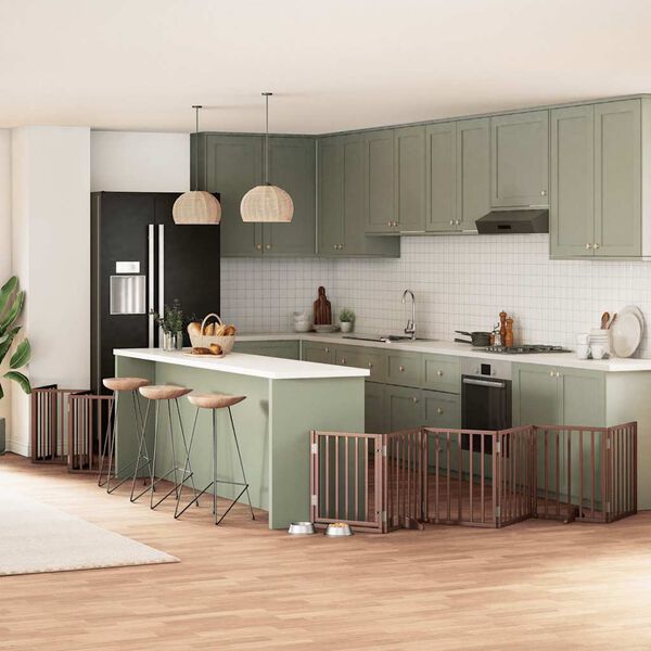 vidaXL Hundgrind med d&ouml;rr vikbar 15 paneler brun 750 cm poppel