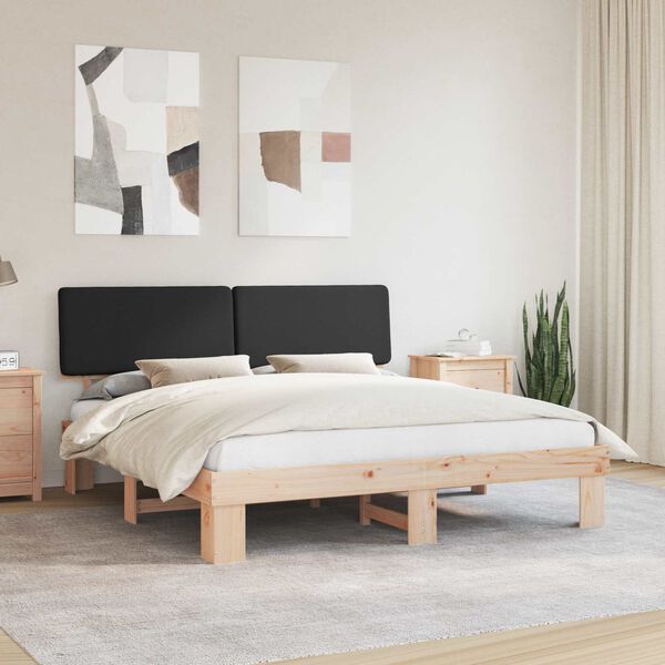 vidaXL S&auml;ngram med Kl&auml;dd Huvudgavel Svart 200 x 200 cm Massiv furu