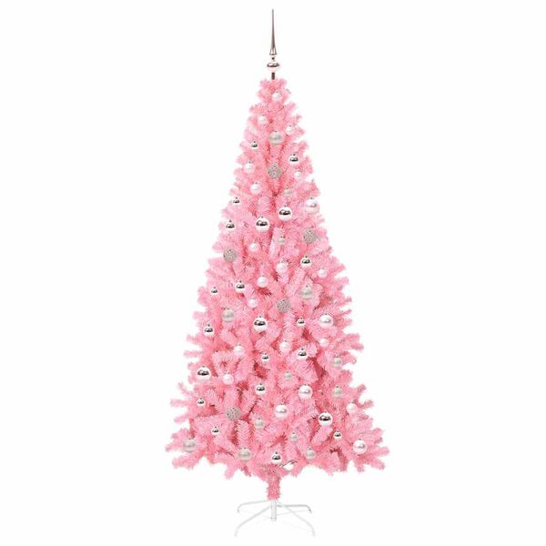 vidaXL Julgran med 300 LED-lampor med stativ Rosa 240 cm PVC
