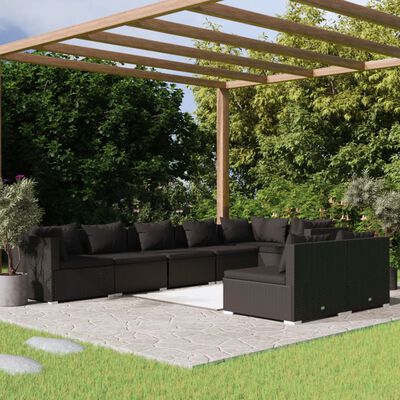 vidaXL Loungegrupp för trädgården med dynor 8 delar konstrotting svart