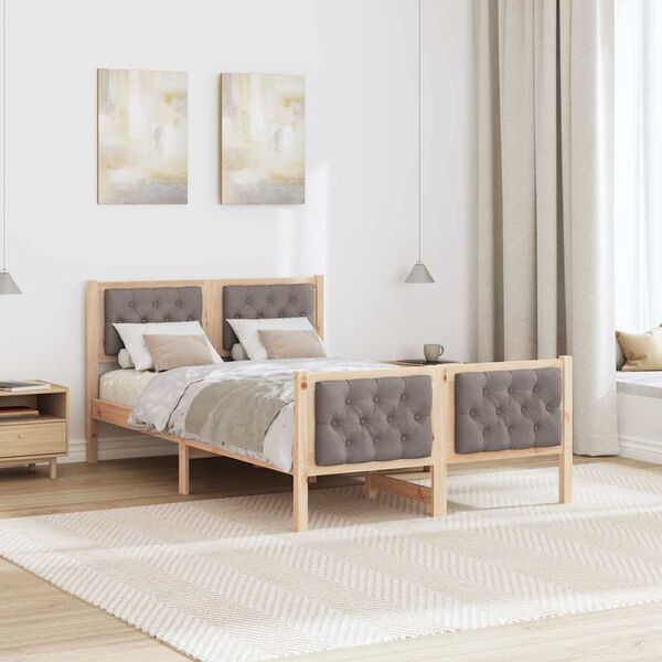 vidaXL S&auml;ngram med huvudgavel Taupe 135 x 190 cm Massiv furu