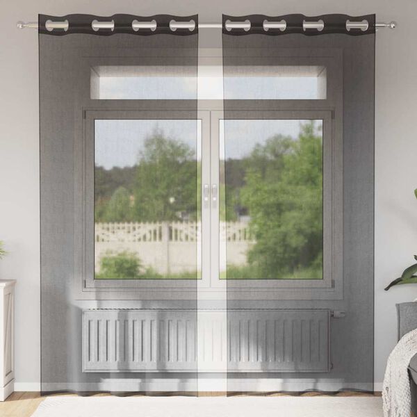 vidaXL Voile gardiner med genomföringar 2 st svart 140x225 cm