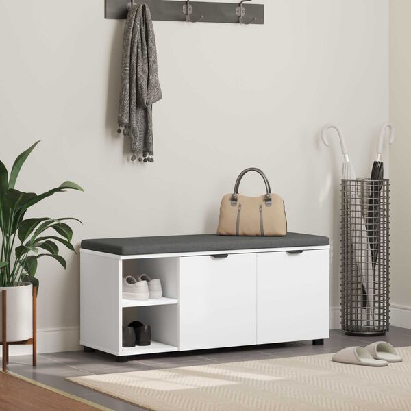 vidaXL Hallb&auml;nk med kudde Enf&auml;rgad Vit 100 x 38 x 46 cm