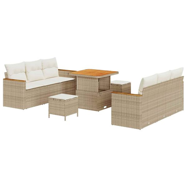 vidaXL Tr&auml;dg&aring;rdsoffset med kudde 9 pcs Beige Poly rattan