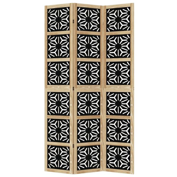 vidaXL Rumsavdelare 3 paneler brun och svart massivt paulownia