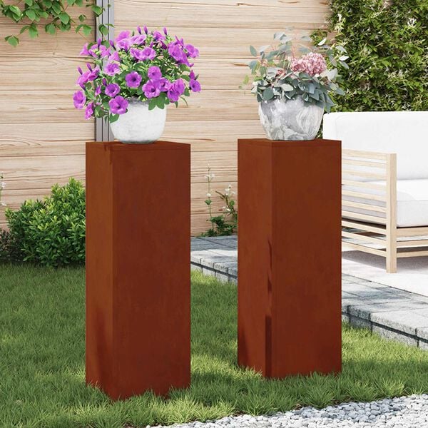 vidaXL V&auml;xtst&auml;ll 2 pcs Rostig 24 x 24 x 75 cm V&auml;derbest&auml;ndig st&aring;l