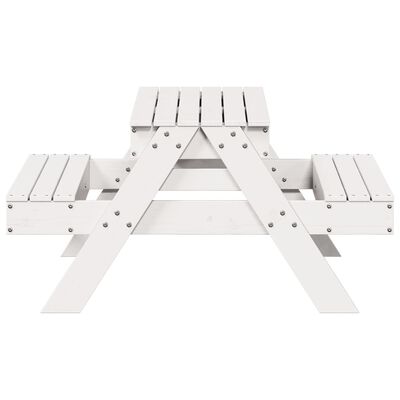 vidaXL Picknickbord med sandlåda för barn vit massivt furu