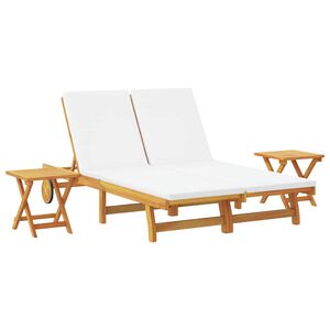 vidaXL Solstol Reclining med kudde Kr&auml;mvit Massivt Akaciatr&auml;
