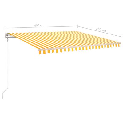vidaXL Markis manuellt infällbar med LED 4x3,5 m gul och vit