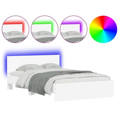 vidaXL Sängram med huvudgavel och LED vit 135x190 cm