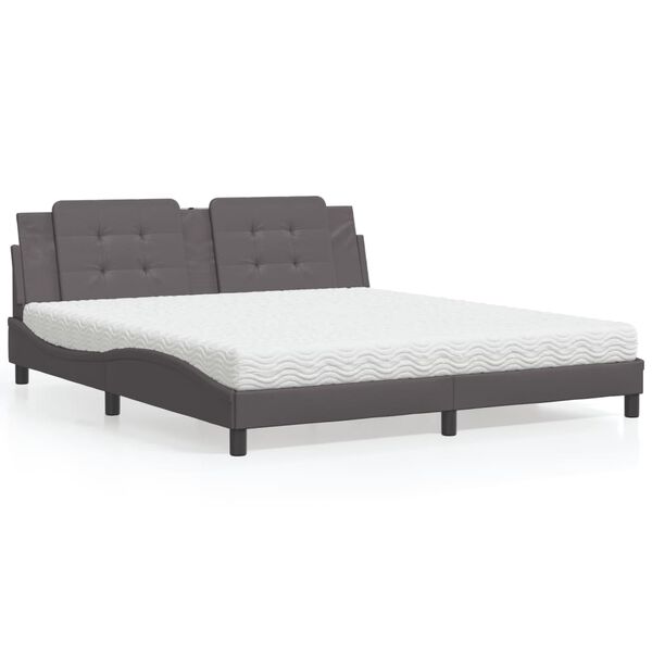 vidaXL Bed with Mattress "Zadar" Grey 180x200 cm Faux Leather