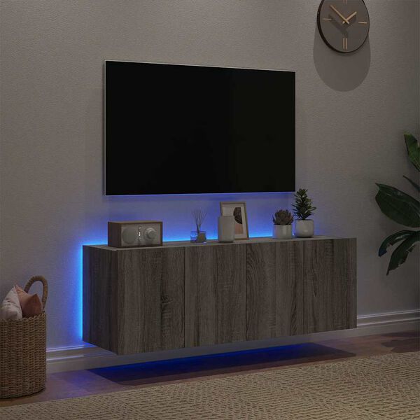 vidaXL V&auml;ggmonterad tv-b&auml;nk LED 2 st gr&aring; sonoma 60x35x41 cm
