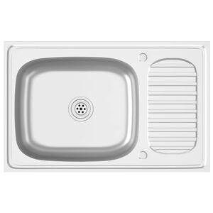 vidaXL Diskho med avrinningsyta silver 800x500x155 mm rostfritt st&aring;l